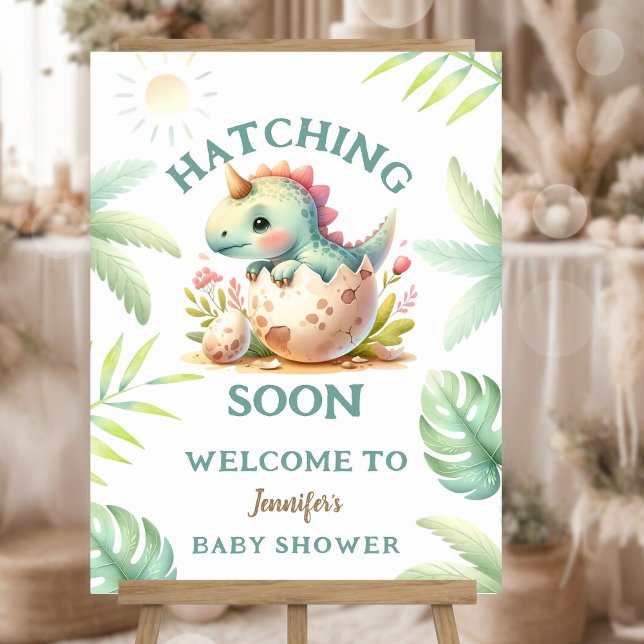 Dino Pink Girl Dinosaur Baby Shower Welcome Sign (Creator Uploaded)