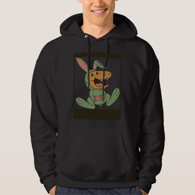 dino playing video games bunny costume hoodie (Front)