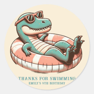 Dino Pool Party Birthday Classic Round Sticker