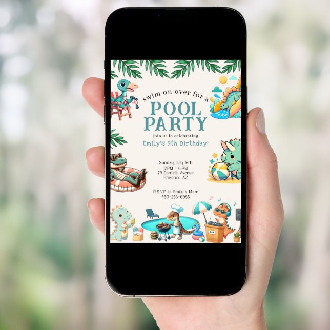 Dino Pool Party Birthday Invitation (Front Digital)