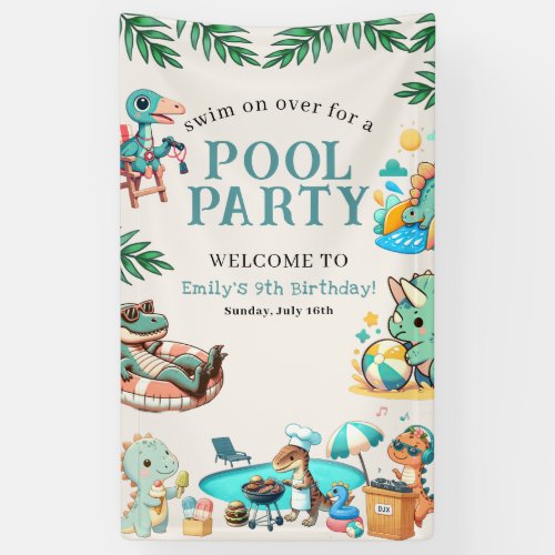 Dino Pool Party Birthday Invitation Banner