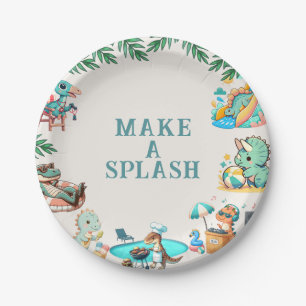 Dino Pool Party Birthday Paper Plates