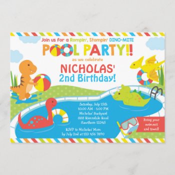 Dino Pool Party Invitation  Pool Party Invite by ApplePaperie at Zazzle