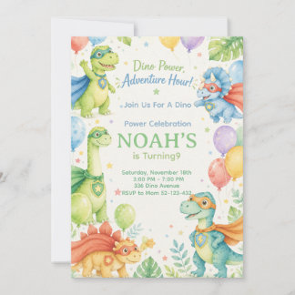 Dino Power Adventure Hour Watercolor Dinosaur  Invitation