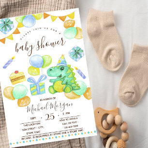 Dino,Presents,Sweets Zigzag Baby Shower Invitation