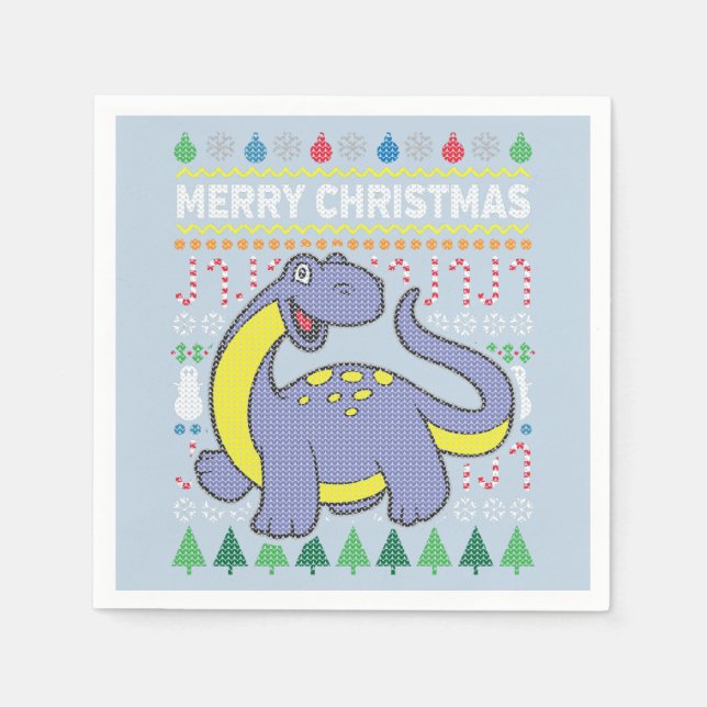 Dino Purple Ugly Christmas Sweater Wildlife Series Paper Napkins (Front)