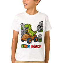 Dino Rally Kids Sports T-Shirt – Fun Dinosaur Raci