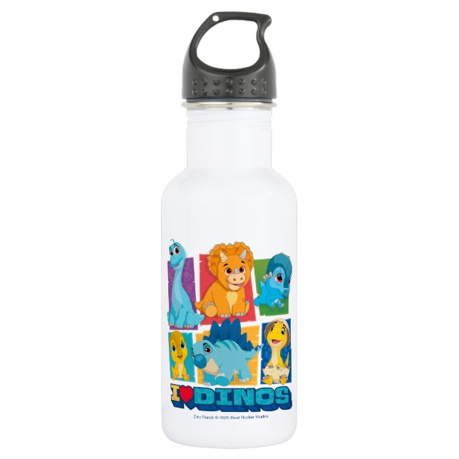 Dino Ranch | Fun & Colourful Dinosaur Stainless Steel Water Bottle (Front)