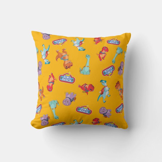 Dino Ranch Pattern on Yellow Throw Pillow (Front)