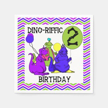Dino-riffic 2nd Birthday Paper Napkins by kids_birthdays at Zazzle