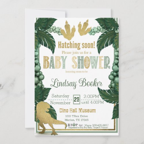 Dino_Rific Baby Shower in Gold Invitation