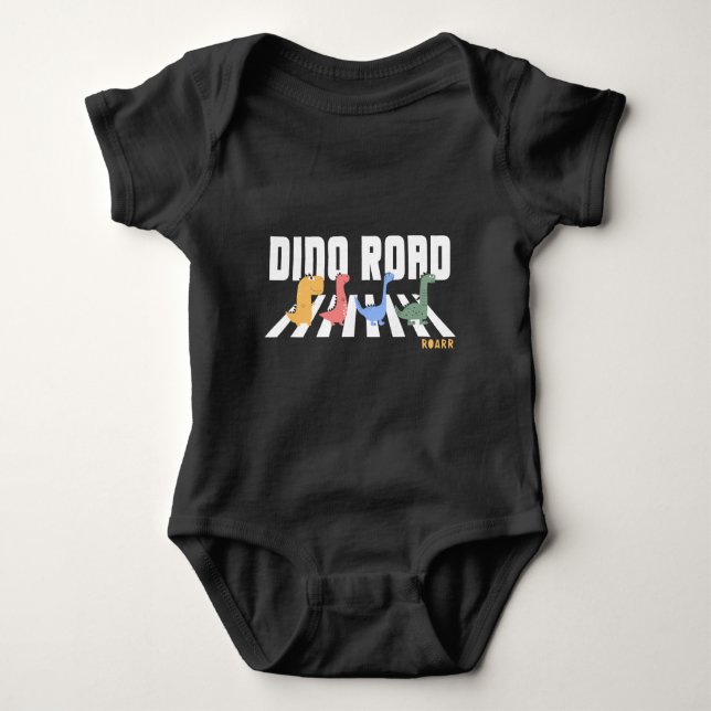 Dino Road Crossing Dinosaurs Baby Bodysuit (Front)