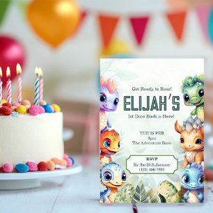 Dino Roar 1st Birthday Bash Invitation