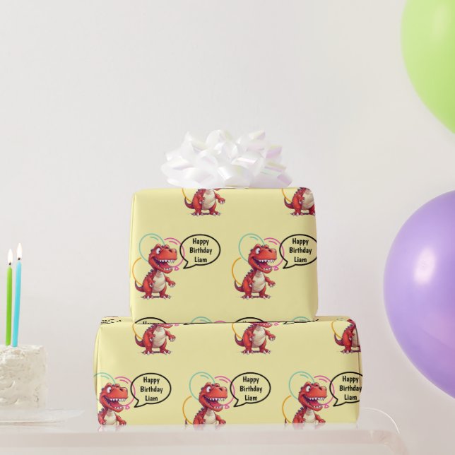 Dino Roar on Cream Gift Wrapping Paper (Party Gifts)