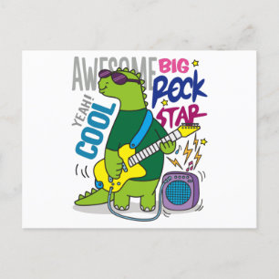 dino rock star postcard