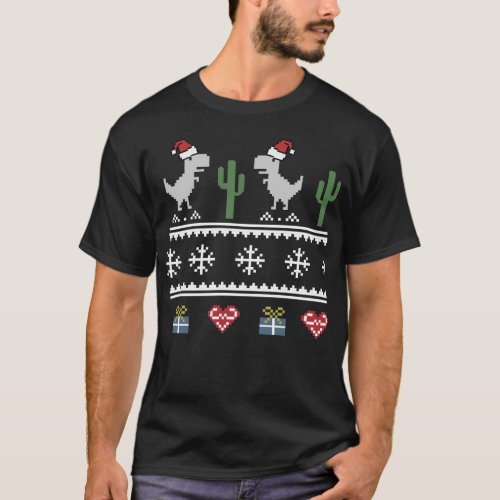 Dino Run Pixel in Christmas Time T_Shirt