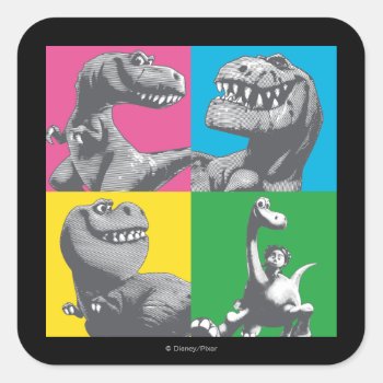 Dino Silhouette Four Square Square Sticker by gooddinosaur at Zazzle
