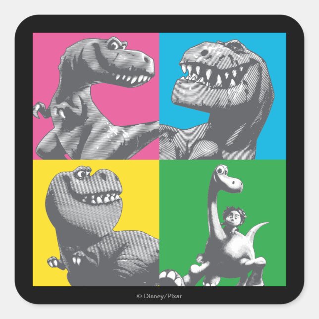 Dino Silhouette Four Square Square Sticker (Front)