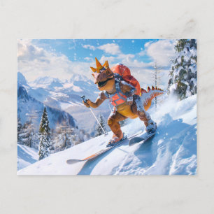 Dino Ski Adventure in the Alps Holiday Postcard