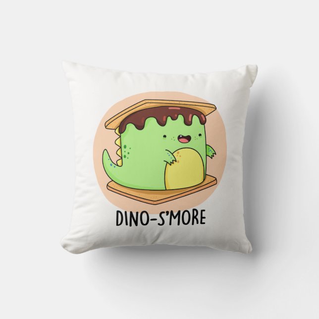 Dino-smore Funny Dinosaur Smore Pun  Throw Pillow (Front)