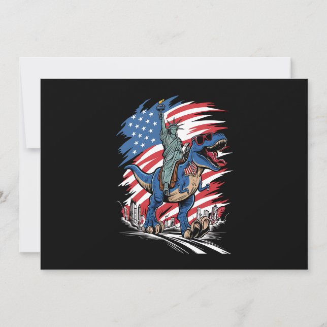 Dino Statue Of Liberty 4th Of July American Flag  Invitation (Front)