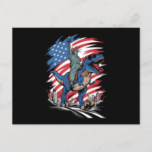 Dino Statue Of Liberty 4th Of July American Flag Postcard