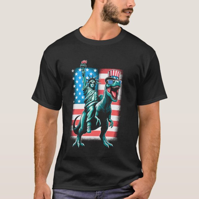 Dino Statue Of Liberty 4th Of July Boys American F T-Shirt (Front)