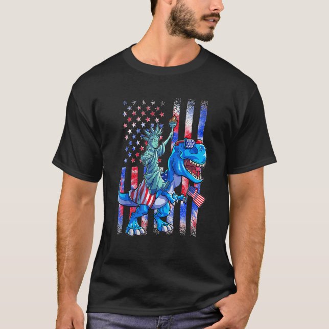 Dino Statue Of Liberty 4th Of July Shirt Boys Amer (Front)
