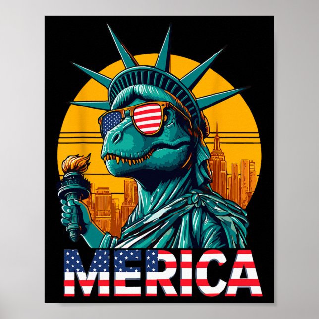 Dino Statue Of Liberty 4th Of July Trex Boys Ameri Poster (Front)