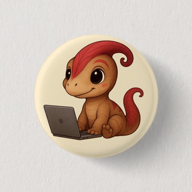 Dino Sticker Sheet – Dino Kammli am Laptop Button (Front)