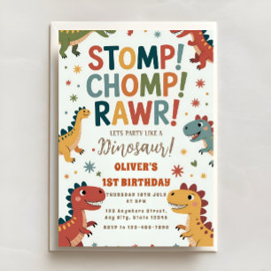 Dino Stomp Chomp ROAR First Birthday Bash Invitation