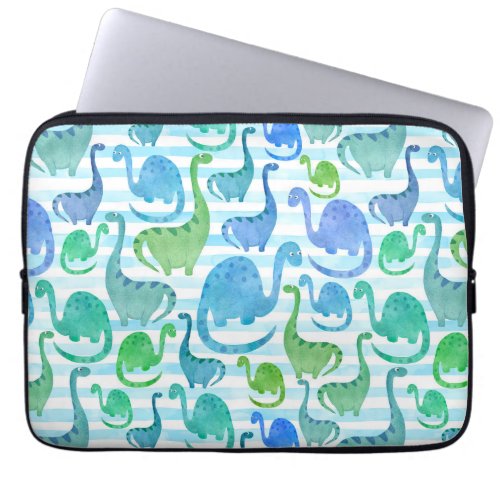 Dino Stripe Watercolor Dinosaurs Adorable Laptop Sleeve