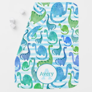 Dino Stripe Watercolor Dinosaurs Personalized Baby Blanket