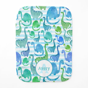 Dino Stripe Watercolor Dinosaurs Personalized Baby Burp Cloth