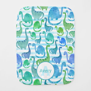 Dino Stripe Watercolor Dinosaurs Personalized Baby Burp Cloth