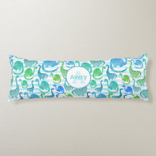 Dino Stripe Watercolor Dinosaurs Personalized Body Pillow