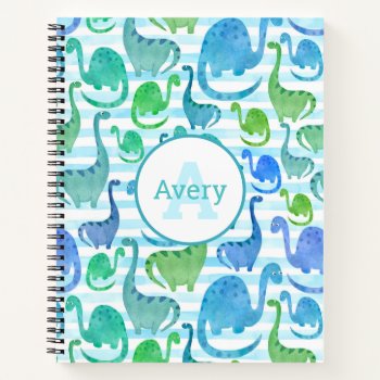 Dino Stripe Watercolor Dinosaurs Personalized Notebook by LilPartyPlanners at Zazzle
