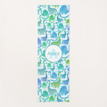 Dino Stripe Watercolor Dinosaurs Personalized Yoga Mat