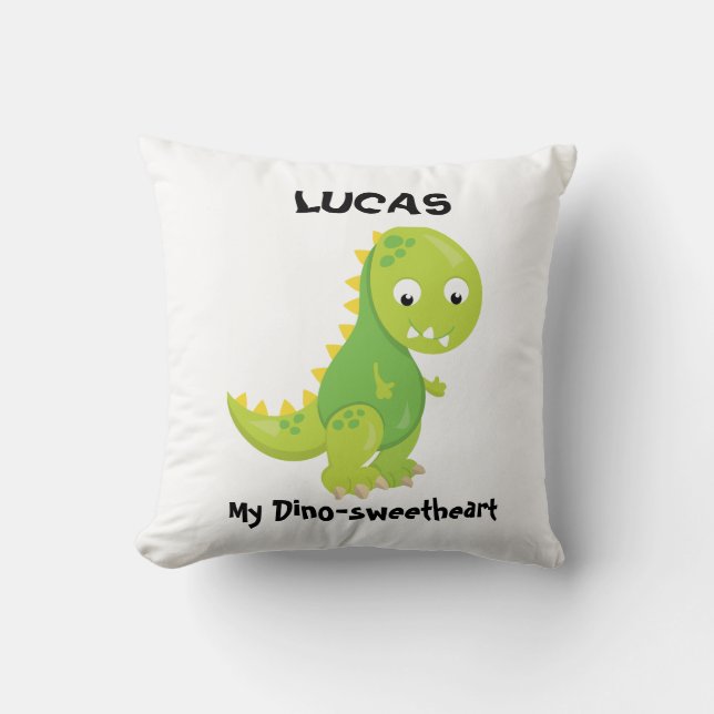 Dino-sweetheart Baby Boy One-Piece Bodysuit Throw Pillow (Front)