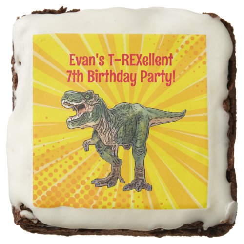 Dino T_Rex Dinosaur Funny Birthday Boy Yellow Brownie