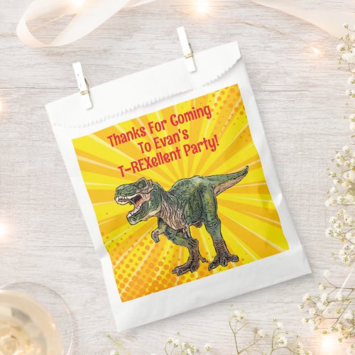 Dino T_Rex Dinosaur Funny Birthday Boy Yellow Favor Bag
