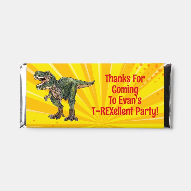 Dino T-Rex Dinosaur Funny Birthday Boy Yellow Hershey Bar Favors (Front)