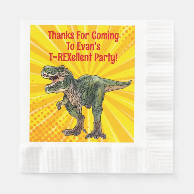 Dino T-Rex Dinosaur Funny Birthday Boy Yellow Napkins (Front)