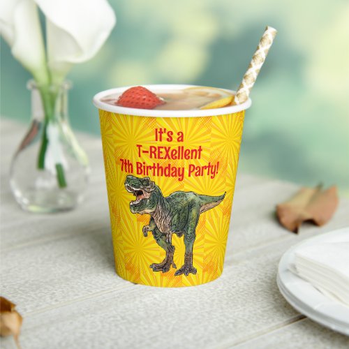 Dino T_Rex Dinosaur Funny Birthday Boy Yellow Paper Cups