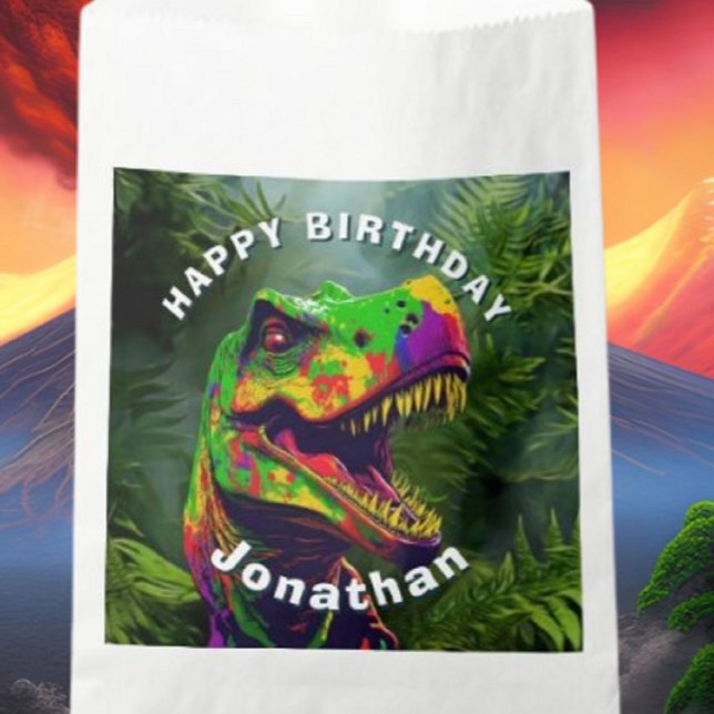 Dino  T Rex Jungle Happy Birthday Favor Bag (Bring your dream party to life with our selection of quality Dinosaur themed party supplies)