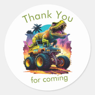 Dino T-Rex Monster Truck, Thank You Classic Round Sticker