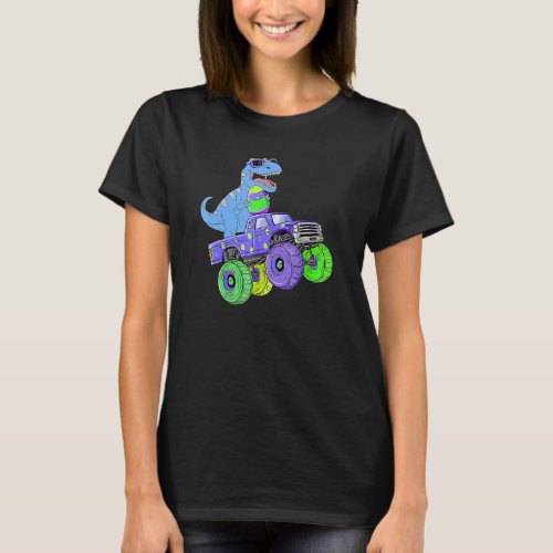Dino T Rex Riding A Monster Truck Boys Girls Kids  T_Shirt