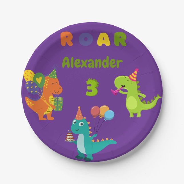 Dino-tastic 3-year old Birthday Party  Paper Plates (Front)