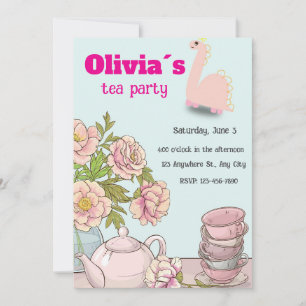 Dino Tea Party Birthday Invitation for Girls