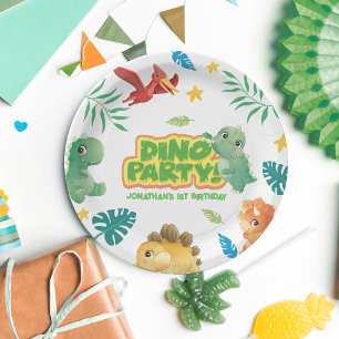 Dino Theme Cute Dinosaur 1st Birthday Party Paper Plates